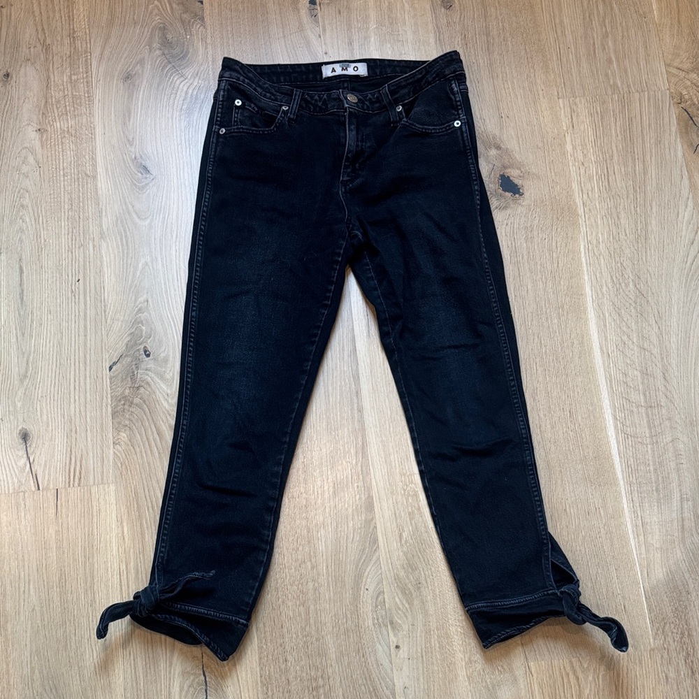 AMO Black Cropped Tie-Hem Jeans Women Size 28